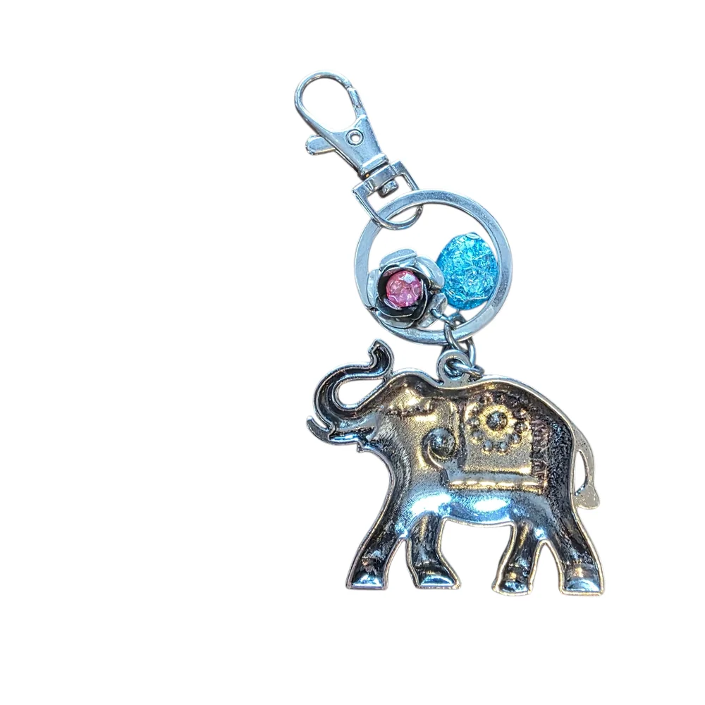 Silver Elephant Keychain with Pink and Blue Accents - Picture 2 of 2